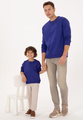 Erkek Çocuk Mor Bisiklet Yaka Basic Sweatshirt - 50313829163