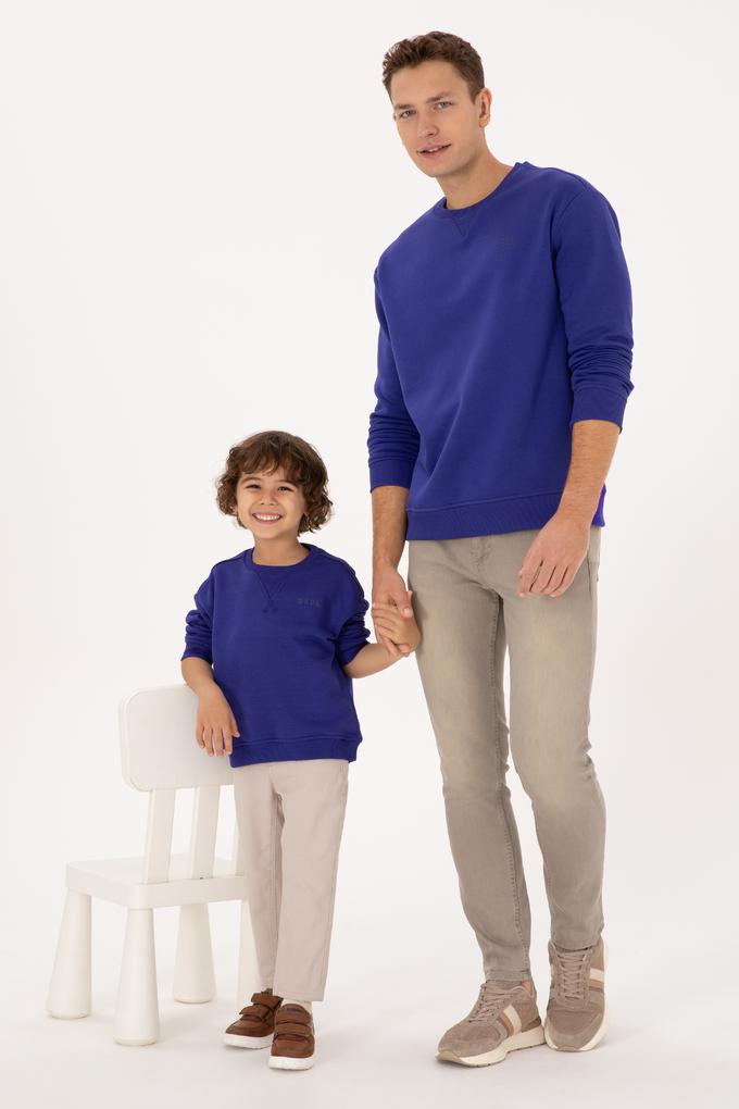 Erkek Çocuk Mor Bisiklet Yaka Basic Sweatshirt