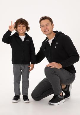 Erkek Çocuk Siyah Fermuarlı Kapüşonlu Sweatshirt - 50313852180