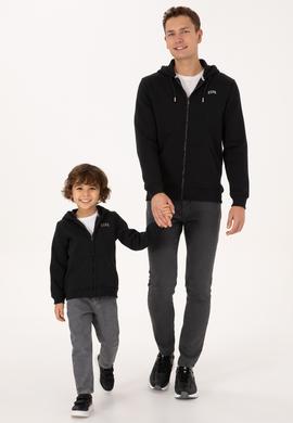 Erkek Çocuk Siyah Fermuarlı Kapüşonlu Sweatshirt - 50313852180