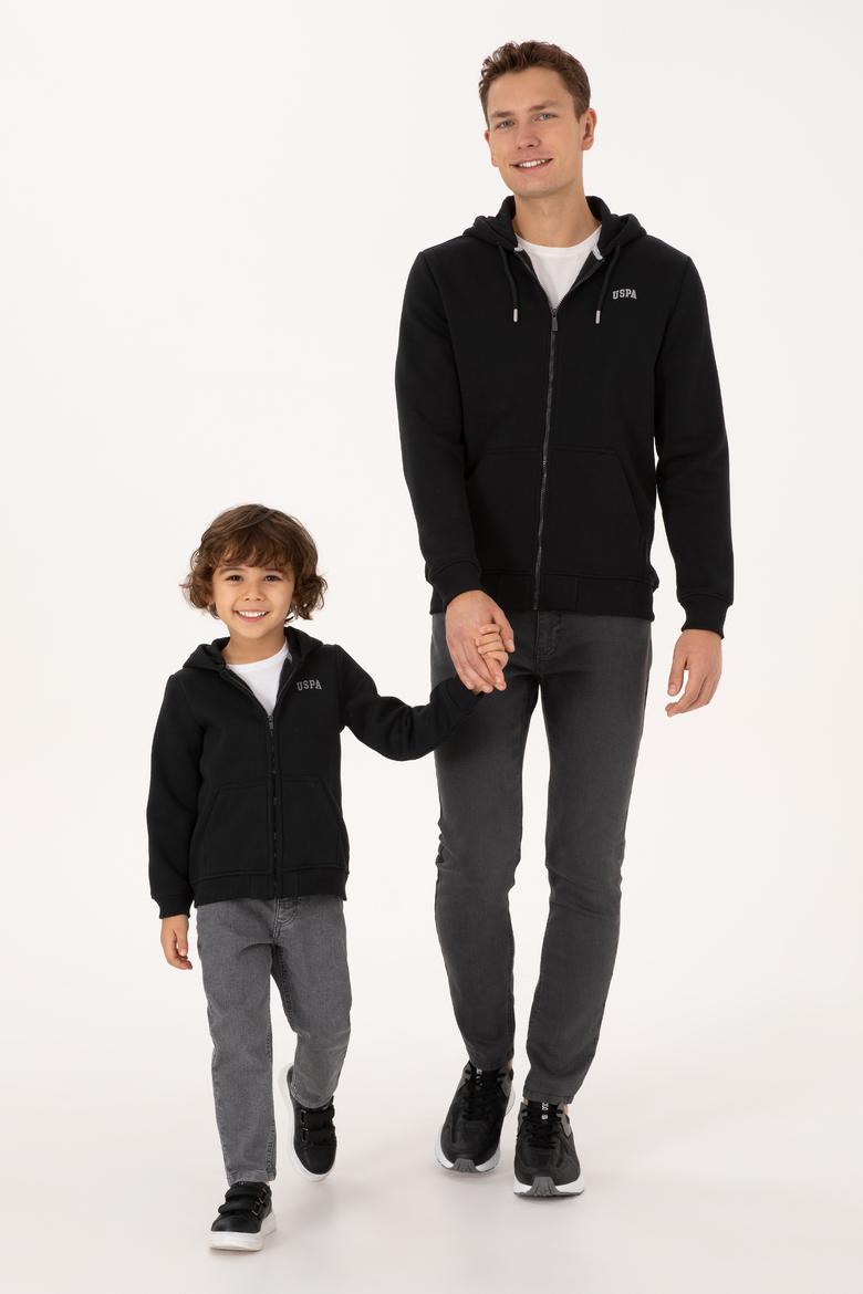 Erkek Çocuk Siyah Fermuarlı Kapüşonlu Sweatshirt