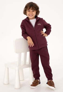 Erkek Çocuk Bordo Fermuarlı Kapüşonlu Örme Hırka - 50313852086