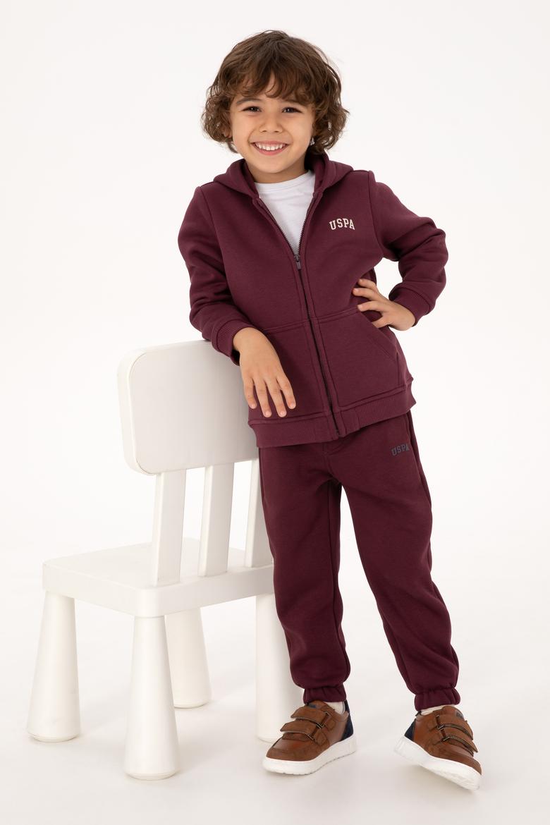 Erkek Çocuk Bordo Fermuarlı Kapüşonlu Örme Hırka - 50313852086