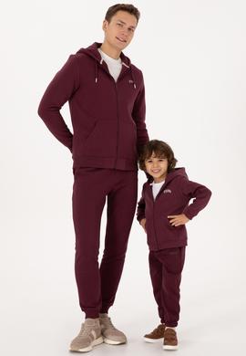 Erkek Çocuk Bordo Fermuarlı Kapüşonlu Örme Hırka - 50313852086