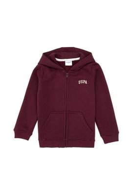 Erkek Çocuk Bordo Fermuarlı Kapüşonlu Örme Hırka - 50313852086