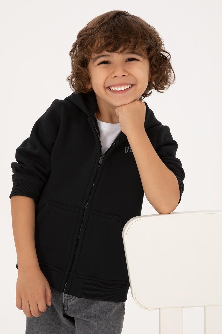 Erkek Çocuk Siyah Fermuarlı Kapüşonlu Sweatshirt - 50313852180