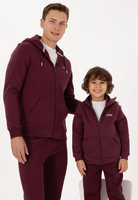 Erkek Çocuk Bordo Fermuarlı Kapüşonlu Örme Hırka - 50313852086