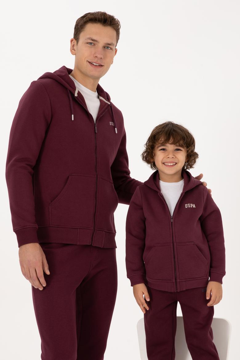 Erkek Çocuk Bordo Fermuarlı Kapüşonlu Örme Hırka