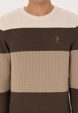 Erkek Regular Fit Bisiklet Yaka Vizon Sweatshirt - 50307828015