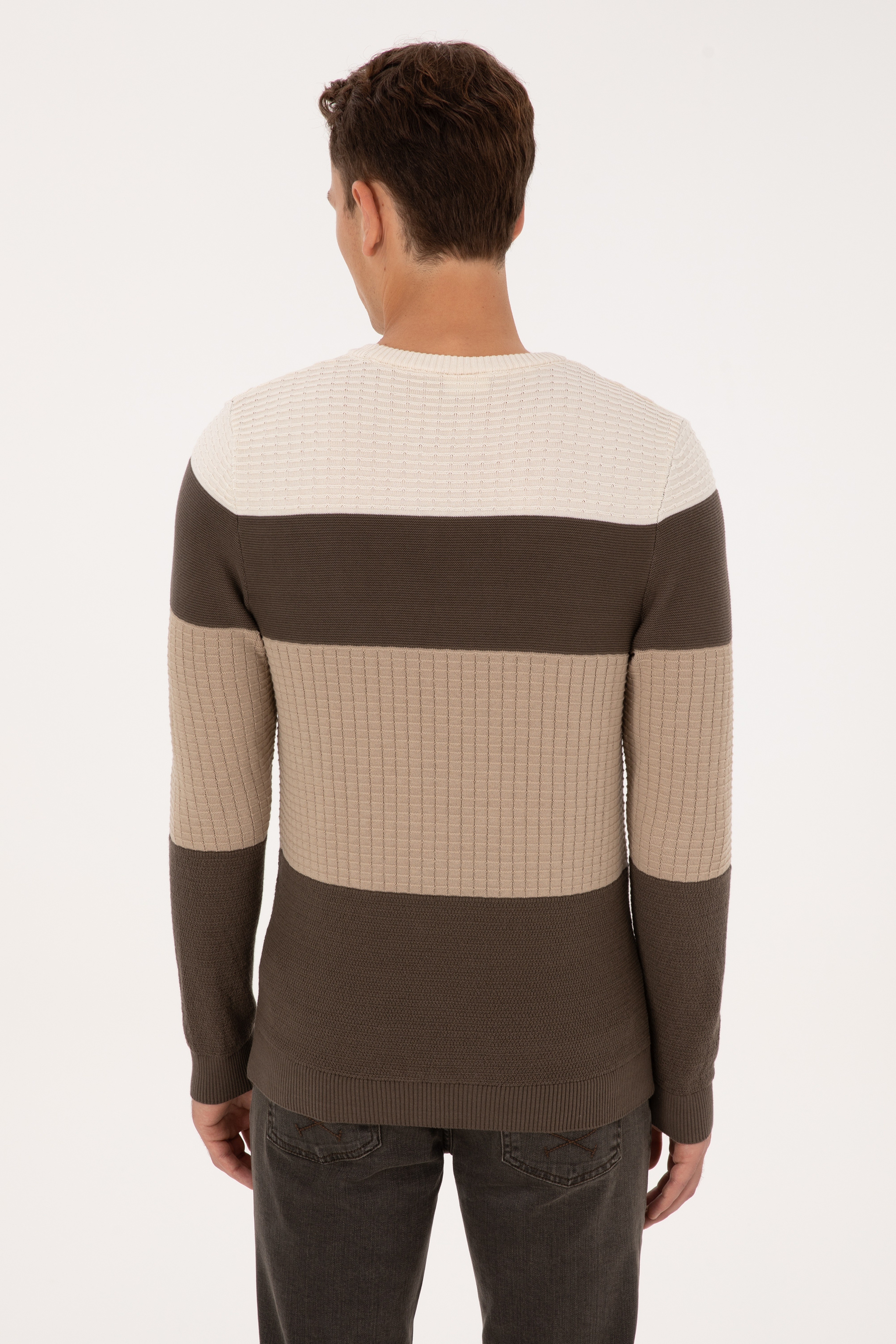 Erkek Regular Fit Bisiklet Yaka Vizon Sweatshirt - Image 5