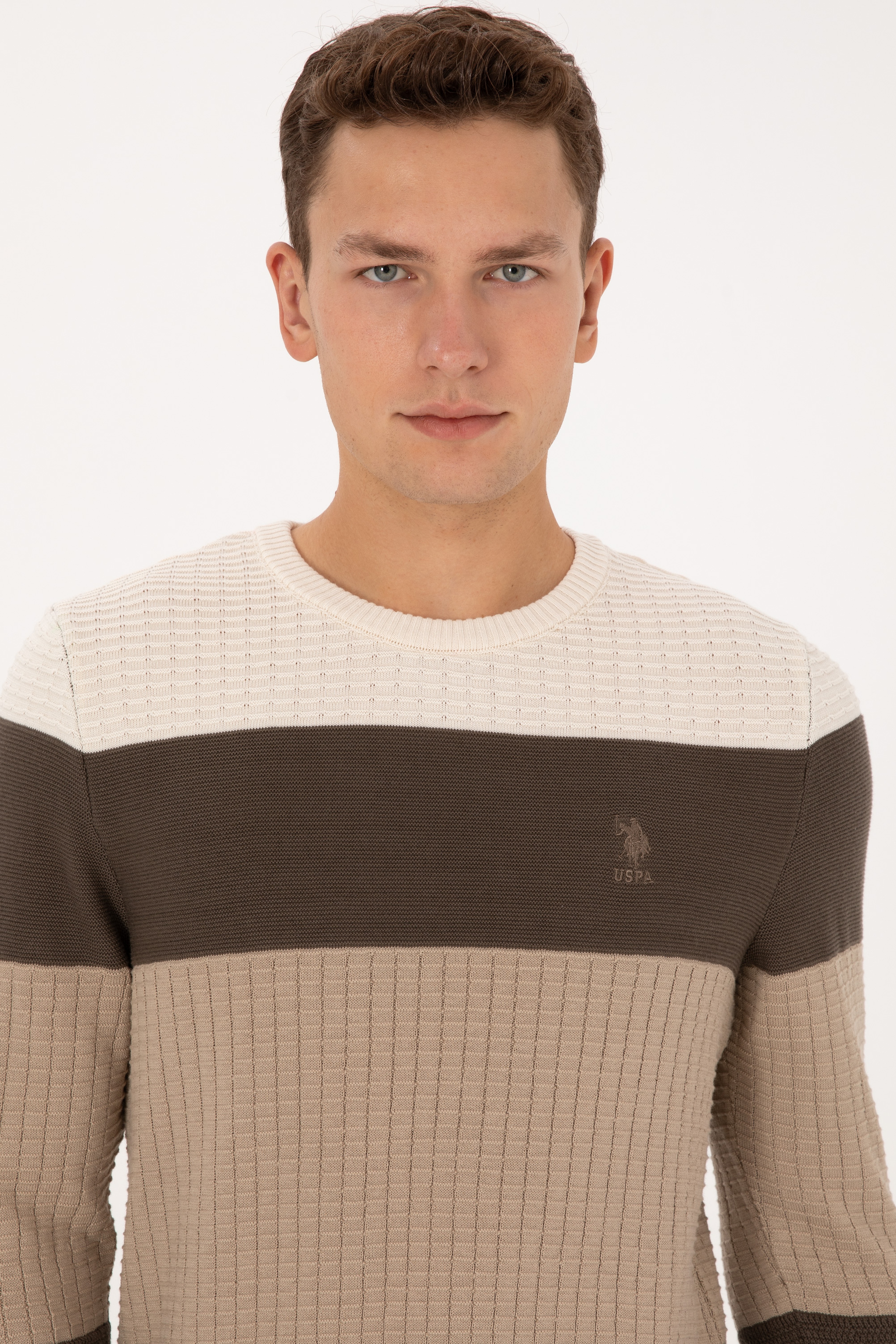 Erkek Regular Fit Bisiklet Yaka Vizon Sweatshirt