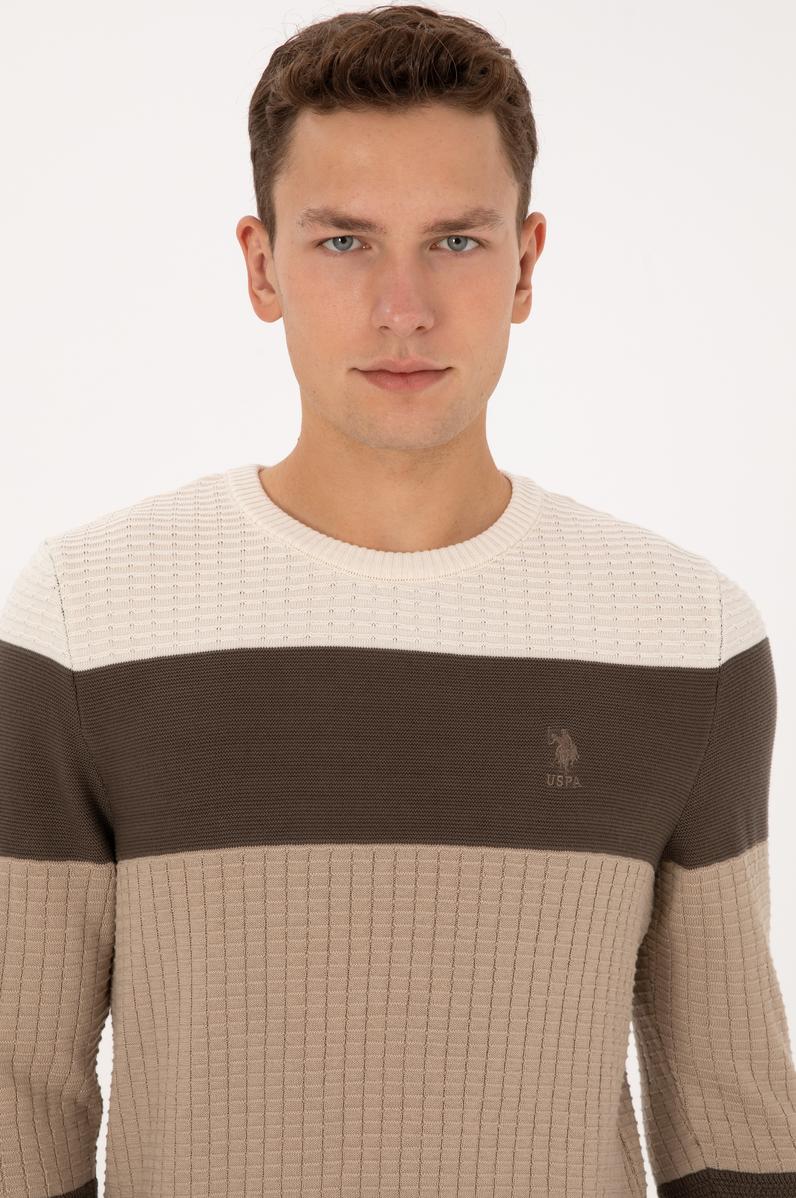 Erkek Regular Fit Bisiklet Yaka Vizon Sweatshirt