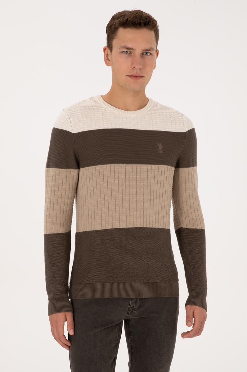 Erkek Regular Fit Bisiklet Yaka Vizon Sweatshirt