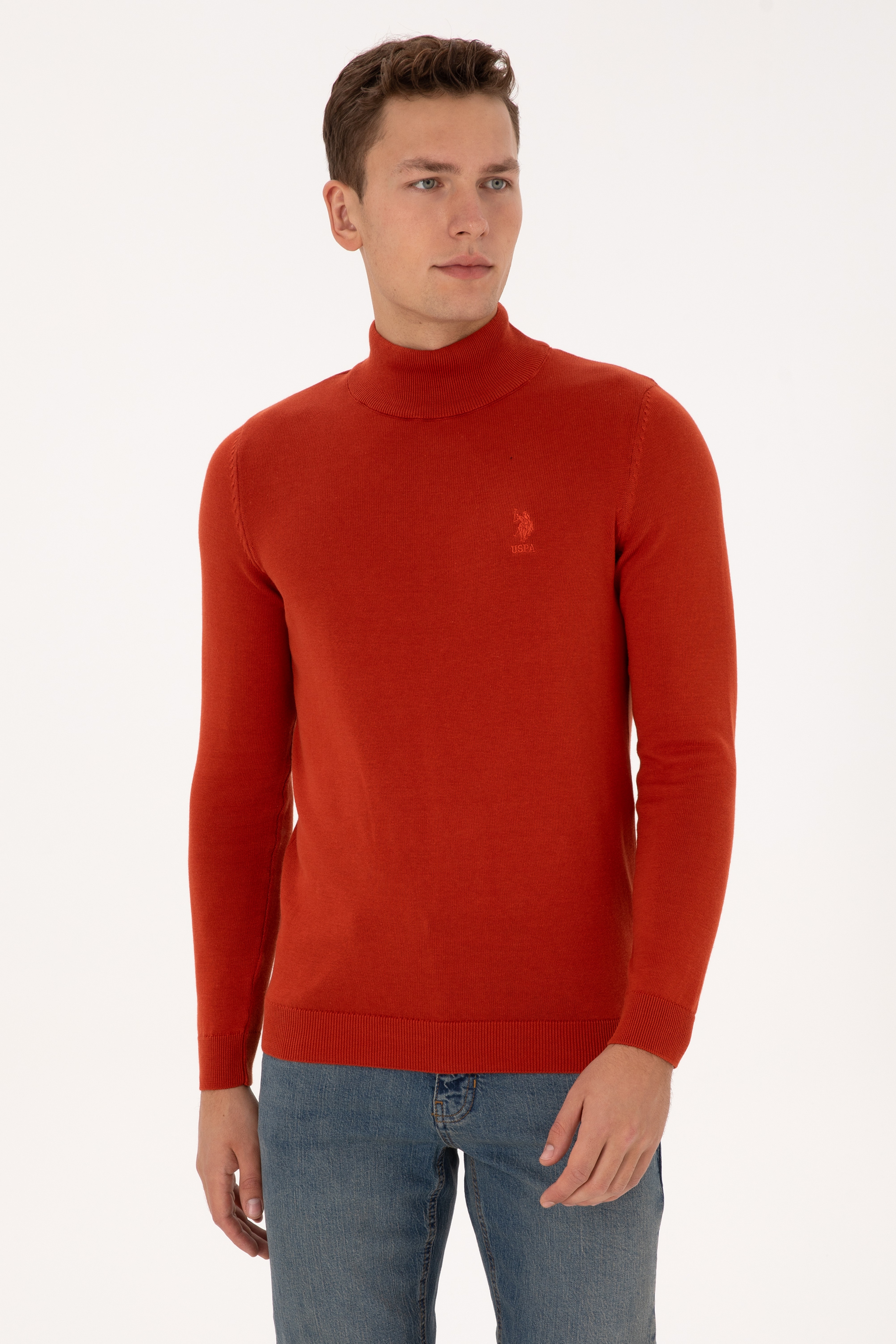Erkek Slim Fit Yarım Balıkçı Yaka Kiremit Basic Kazak - Image 1