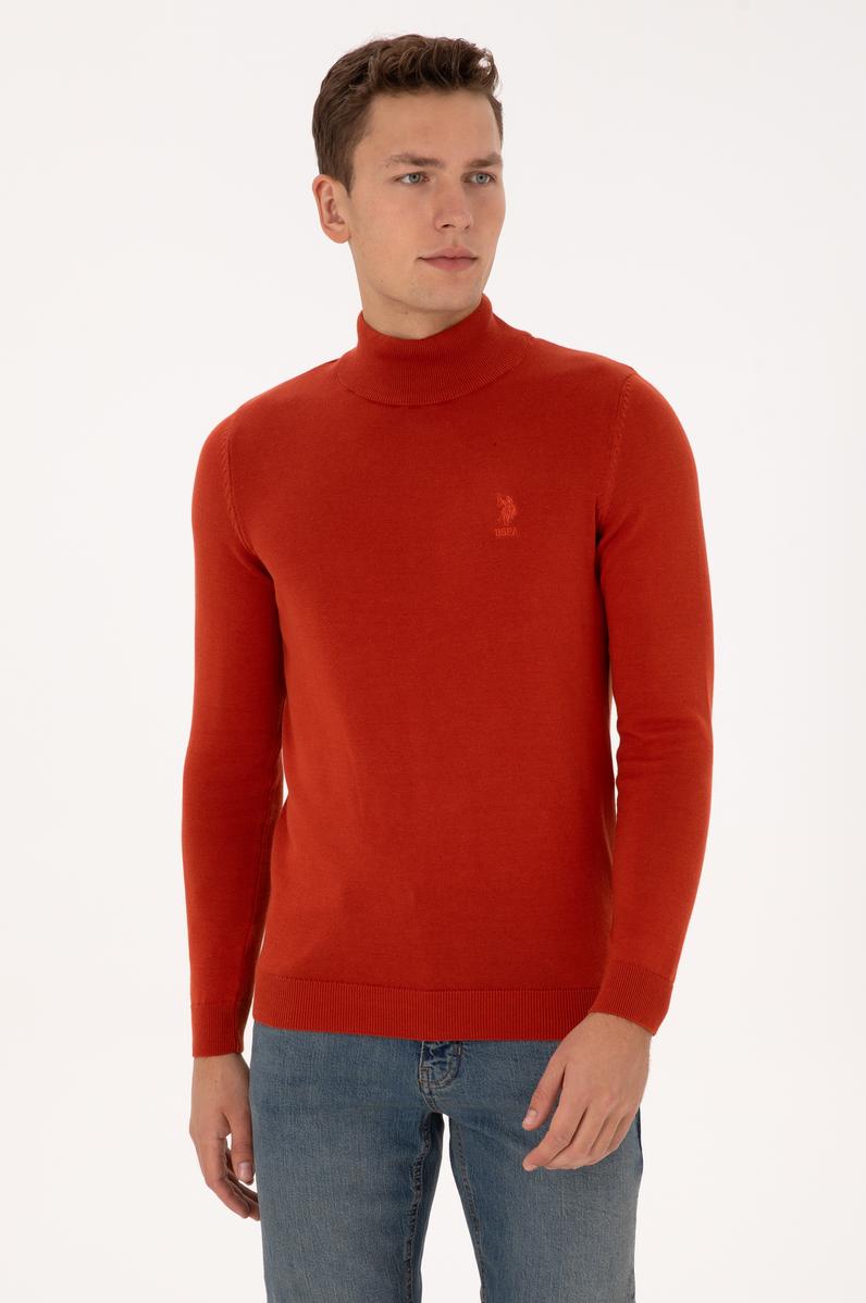 Erkek Slim Fit Yarım Balıkçı Yaka Kiremit Basic Kazak