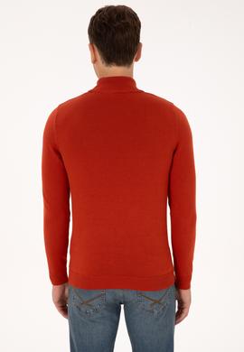 Erkek Slim Fit Yarım Balıkçı Yaka Kiremit Basic Kazak - 50307783138