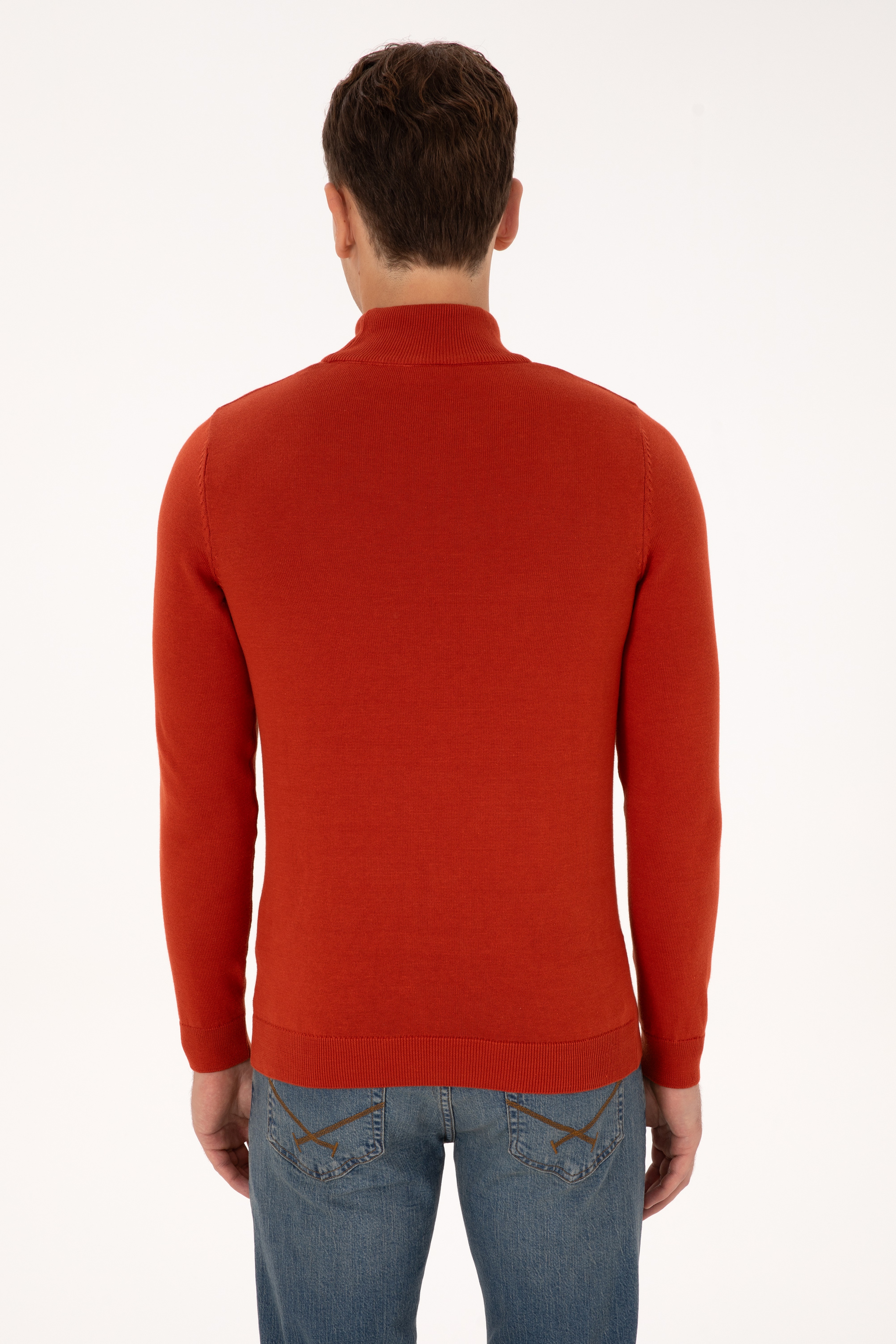 Erkek Slim Fit Yarım Balıkçı Yaka Kiremit Basic Kazak - Image 5