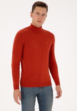 Erkek Slim Fit Yarım Balıkçı Yaka Kiremit Basic Kazak - 50307783138