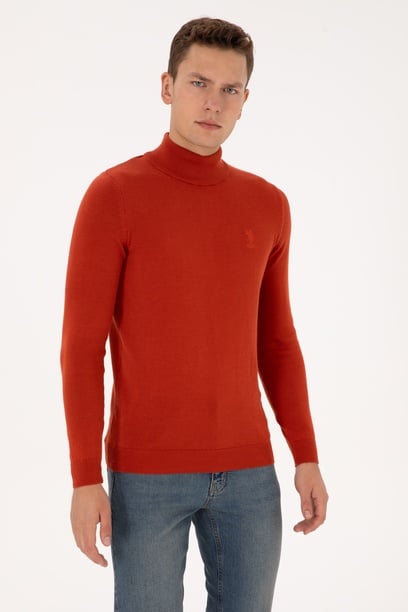 Erkek Slim Fit Yarım Balıkçı Yaka Kiremit Basic Kazak