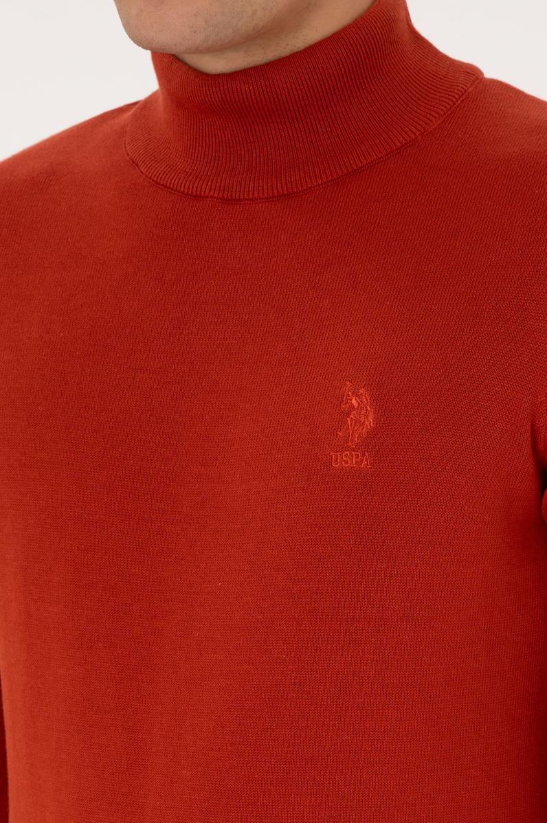 Erkek Slim Fit Yarım Balıkçı Yaka Kiremit Basic Kazak