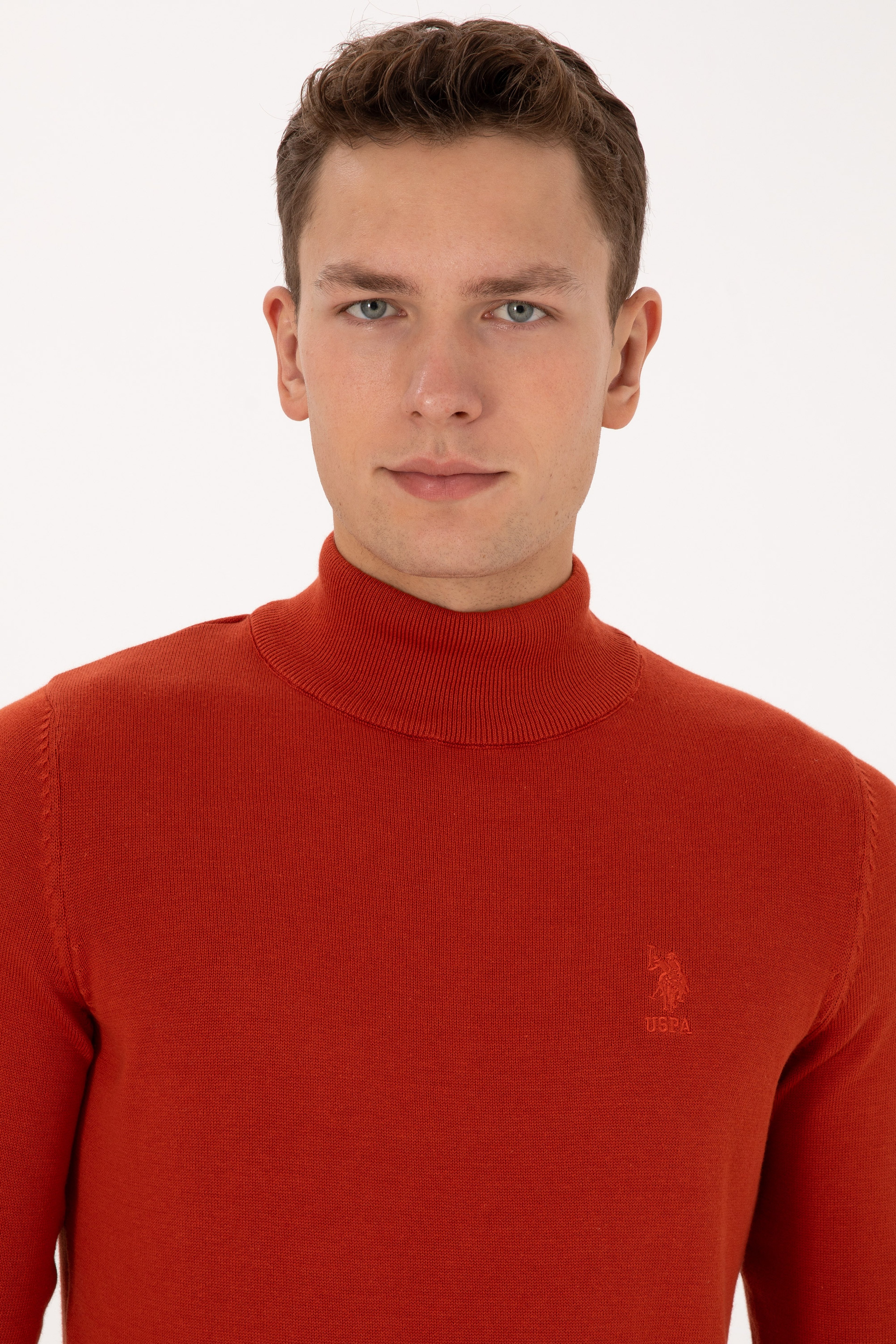 Erkek Slim Fit Yarım Balıkçı Yaka Kiremit Basic Kazak - Image 2