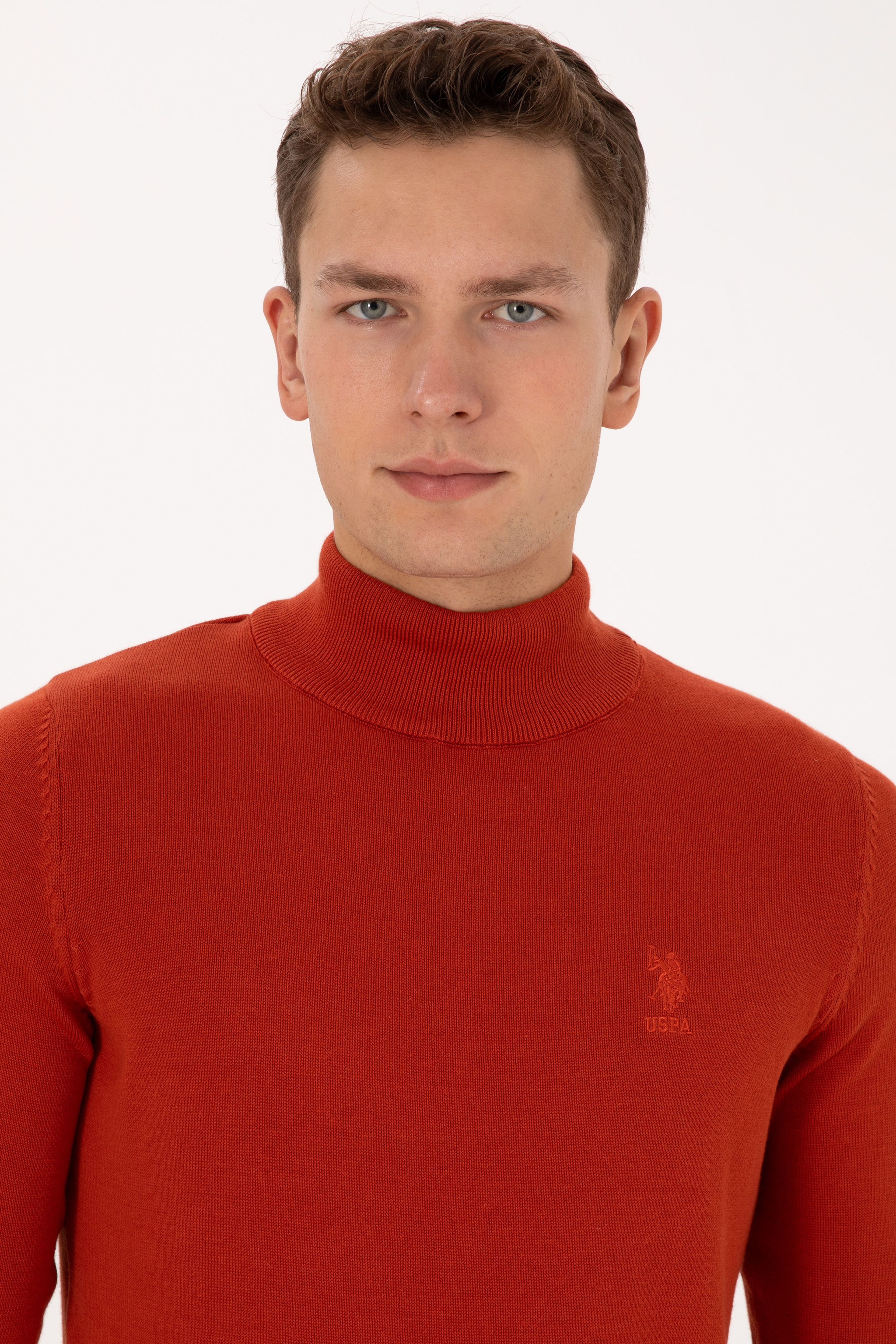 Erkek Slim Fit Yarım Balıkçı Yaka Kiremit Basic Kazak