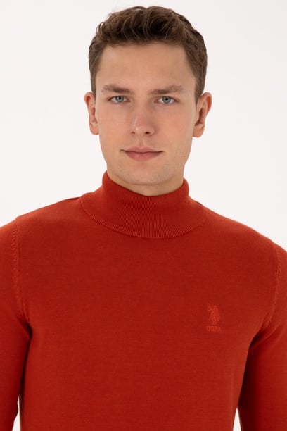 Erkek Slim Fit Yarım Balıkçı Yaka Kiremit Basic Kazak