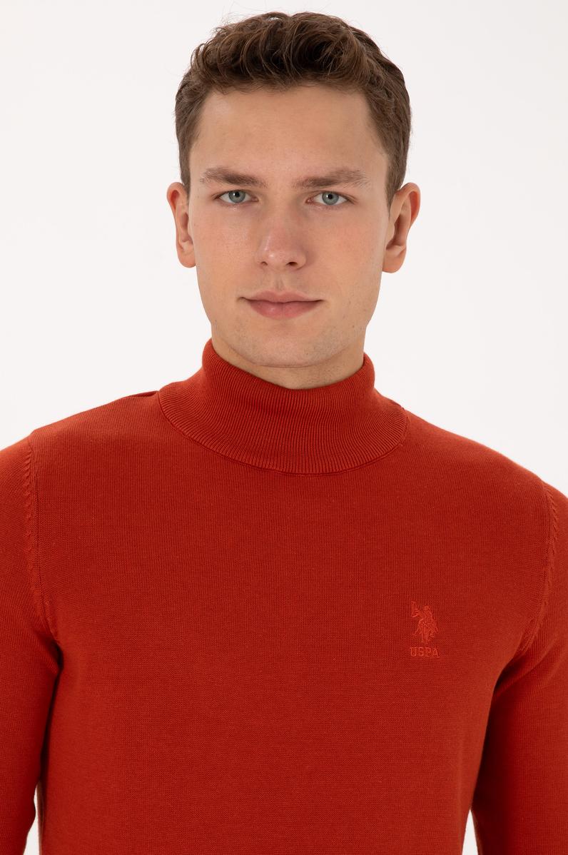 Erkek Slim Fit Yarım Balıkçı Yaka Kiremit Basic Kazak