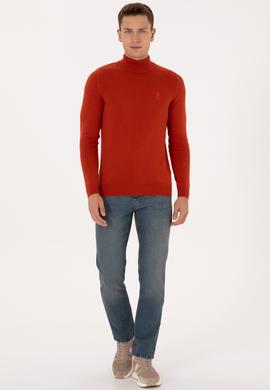 Erkek Slim Fit Yarım Balıkçı Yaka Kiremit Basic Kazak - 50307783138