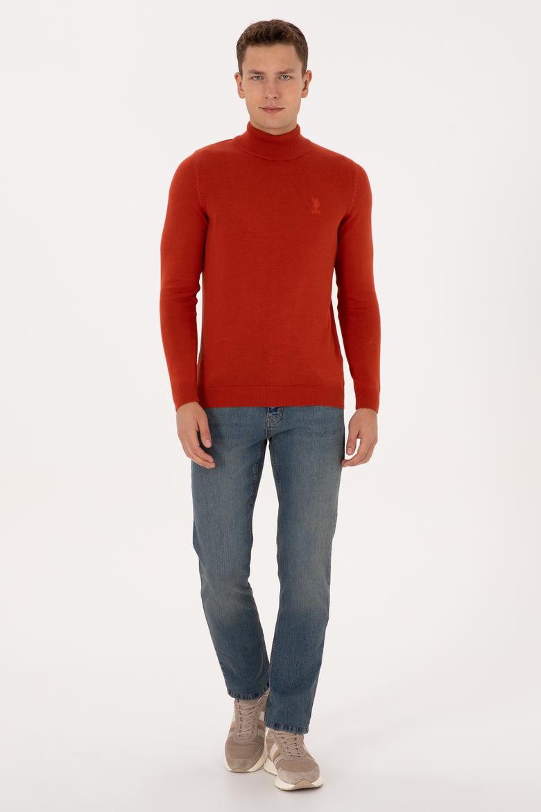 Erkek Slim Fit Yarım Balıkçı Yaka Kiremit Basic Kazak - 50307783138