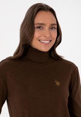 Kadın Kahverengi Boğazlı Basic Kazak - 50313621048