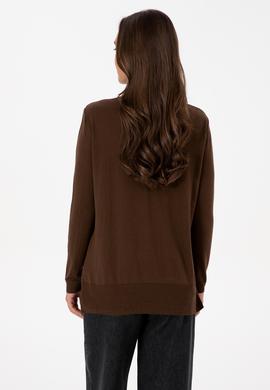 Kadın Kahverengi Boğazlı Basic Kazak - 50313621048