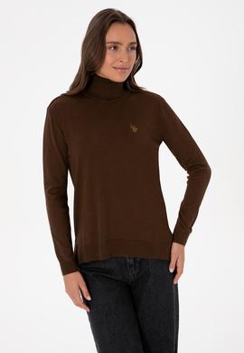 Kadın Kahverengi Boğazlı Basic Kazak - 50313621048