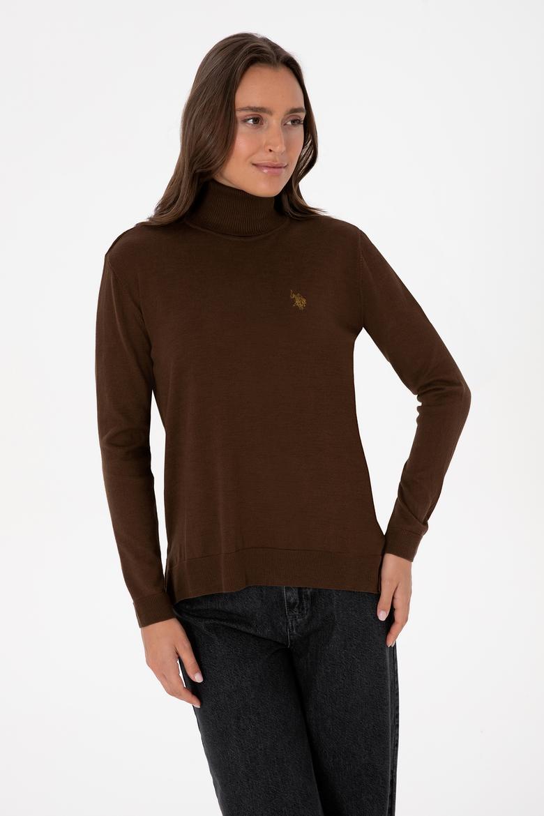 Kadın Kahverengi Boğazlı Basic Kazak - 50313621048