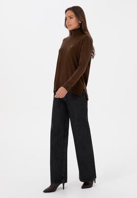 Kadın Kahverengi Boğazlı Basic Kazak - 50313621048