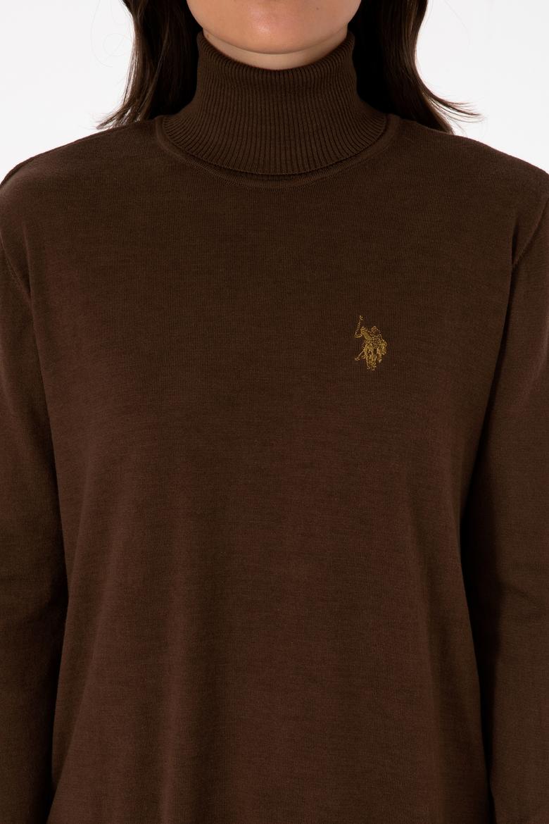 Kadın Kahverengi Boğazlı Basic Kazak - 50313621048