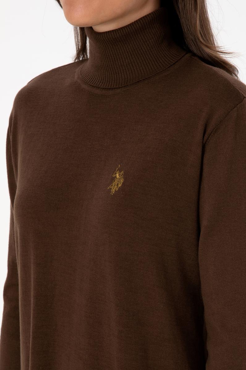 Kadın Kahverengi Boğazlı Basic Kazak