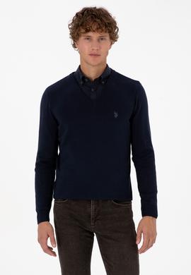 Erkek Slim Fit V Yaka Lacivert Basic Triko Kazak - 50313662008