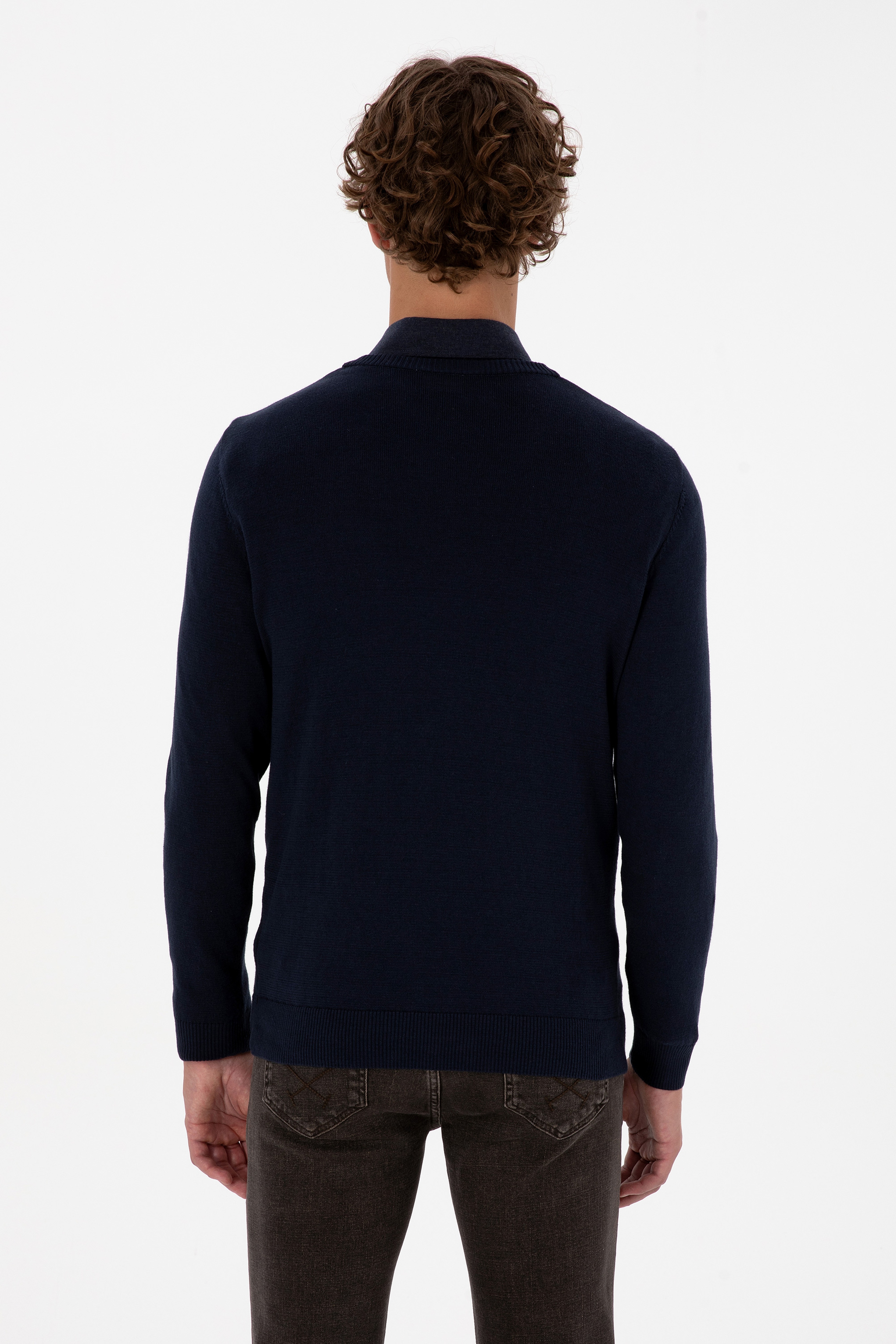 Erkek Slim Fit V Yaka Lacivert Basic Triko Kazak - Image 5