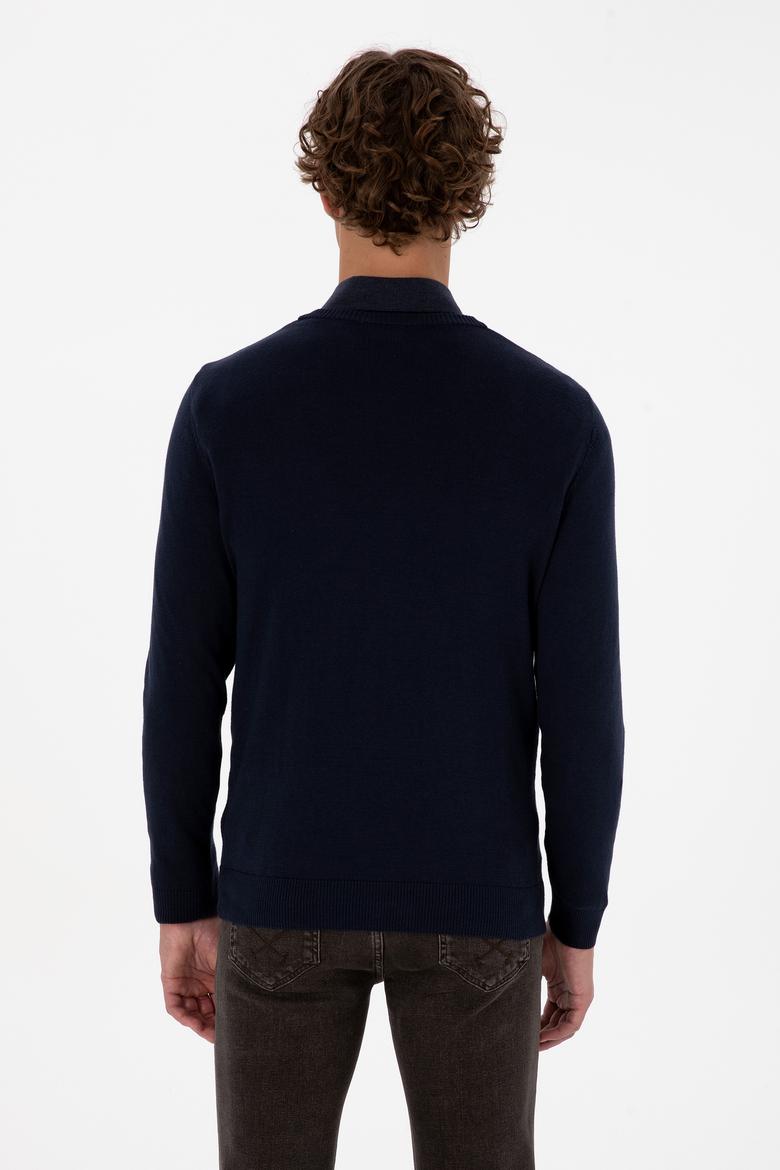 Erkek Slim Fit V Yaka Lacivert Basic Triko Kazak - 50313662008