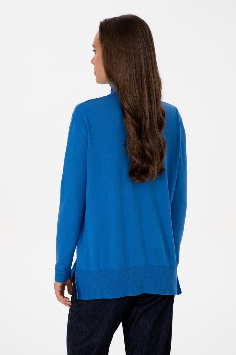 Kadın Mavi Boğazlı Basic Kazak - 50313621034