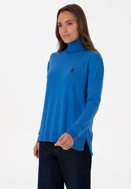 Kadın Mavi Boğazlı Basic Kazak - 50313621034