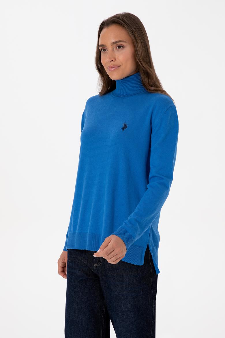 Kadın Mavi Boğazlı Basic Kazak - 50313621034