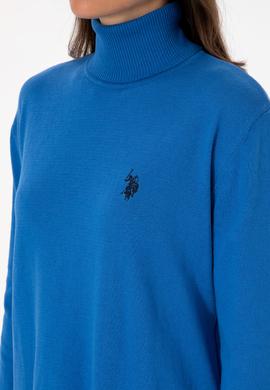 Kadın Mavi Boğazlı Basic Kazak - 50313621034