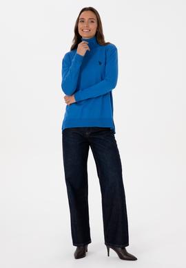 Kadın Mavi Boğazlı Basic Kazak - 50313621034