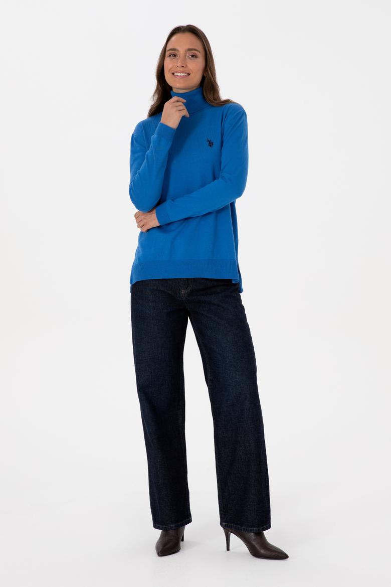 Kadın Mavi Boğazlı Basic Kazak - 50313621034