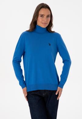 Kadın Mavi Boğazlı Basic Kazak - 50313621034