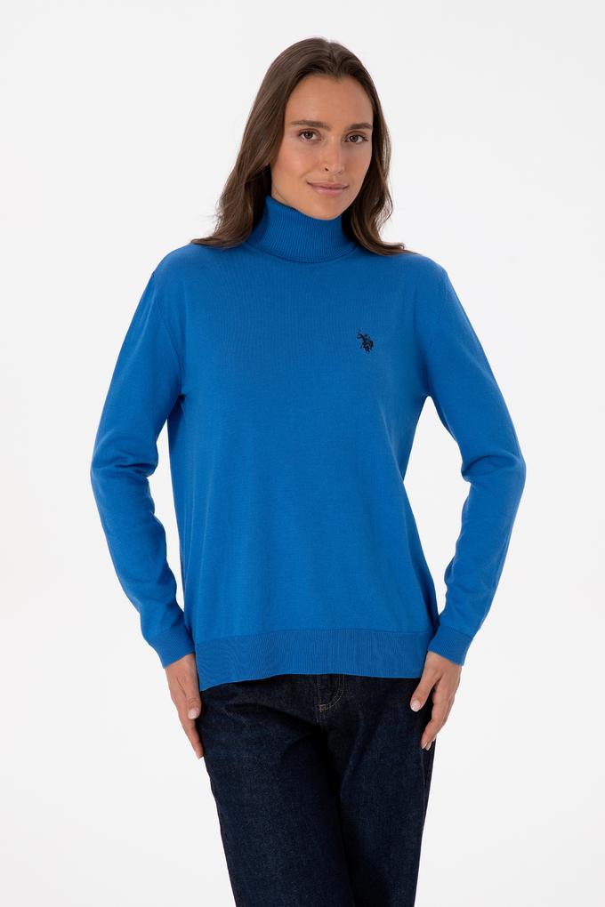 Kadın Mavi Boğazlı Basic Kazak