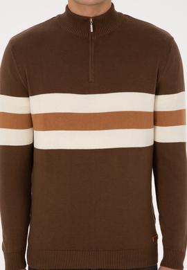 Erkek Regular Fit Yarım Fermuarlı Kahverengi Kazak - 50315034035