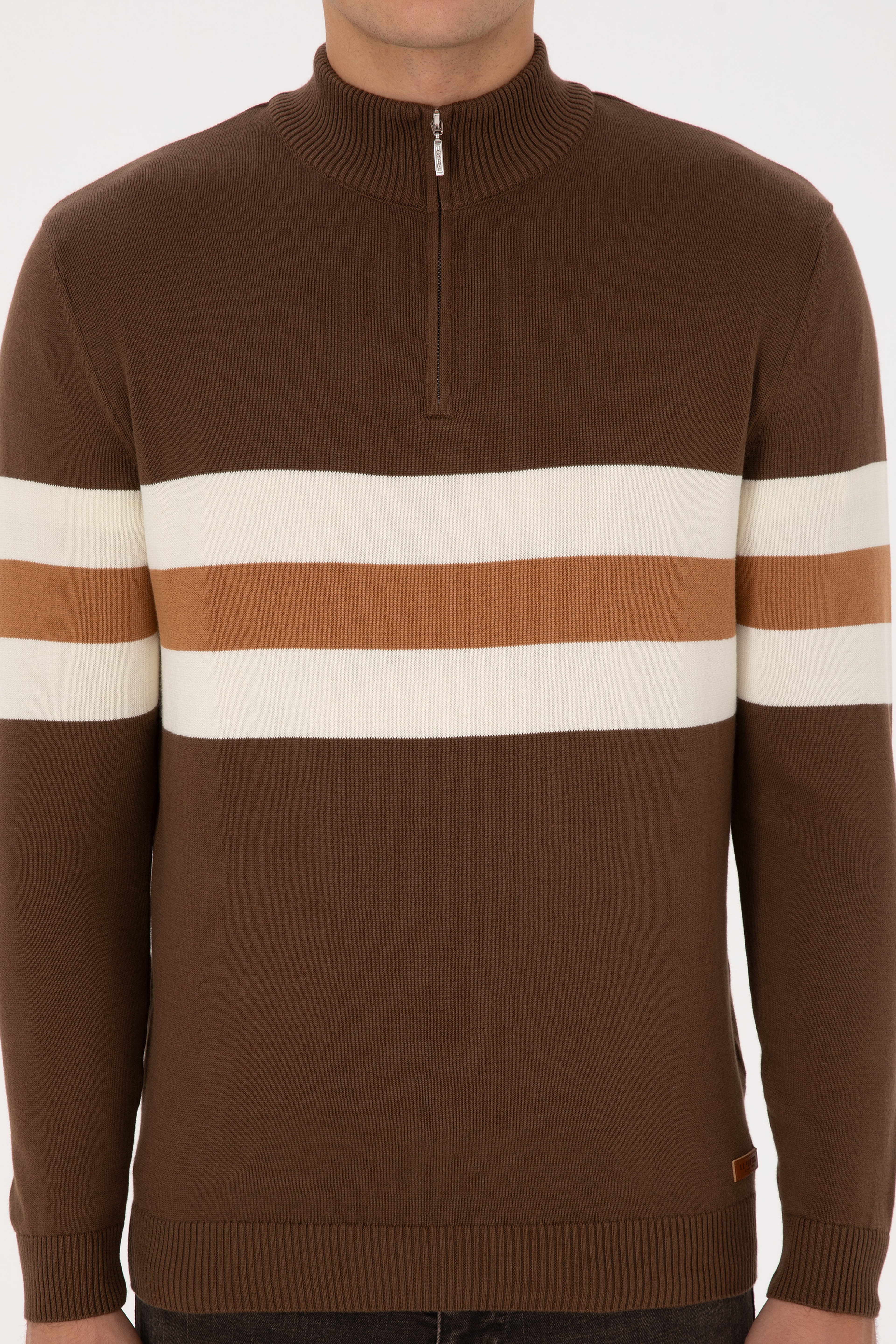 Erkek Regular Fit Yarım Fermuarlı Kahverengi Kazak - Image 6